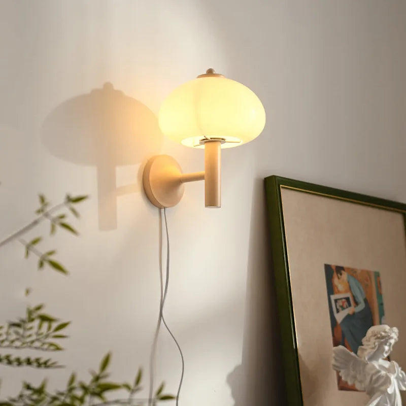 Bauhaus applique moderne champignon verre applique murale pour chambre salon Loft chambre décor blanc avec prise interrupteur applique murale - vue 4 sur 6