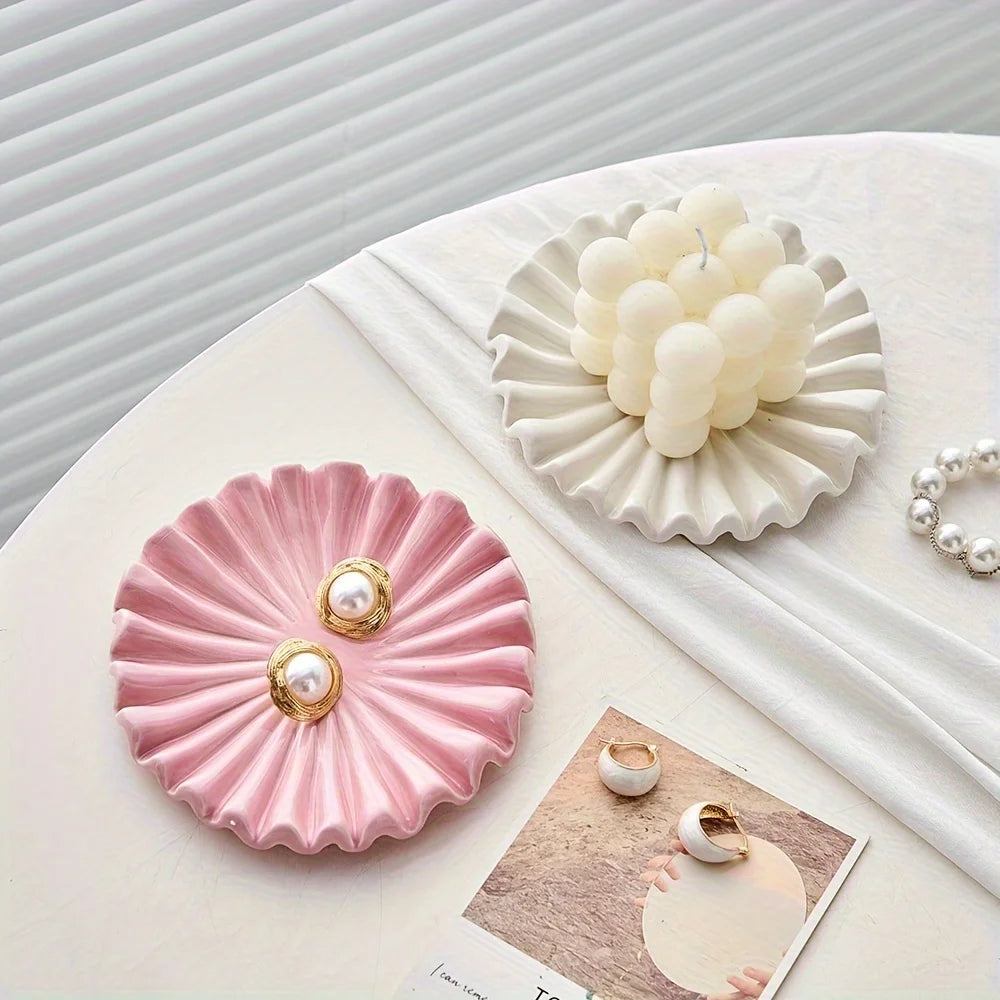 plateau à bijoux élégant en céramique design festonné moderne - vue 3 sur 8