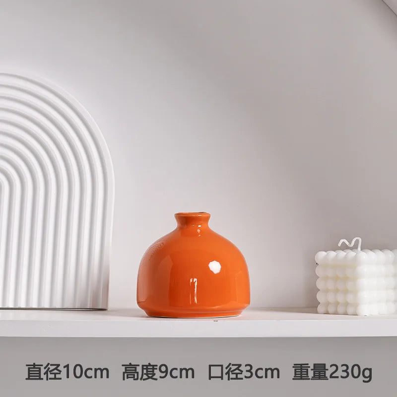 Modern Ceramic Vase with Minimalist Design, Dried Flower Vase, New Chinese Style Ceramic Vase, Luxury Home Decor Orange Ceramic - vue 9 sur 10