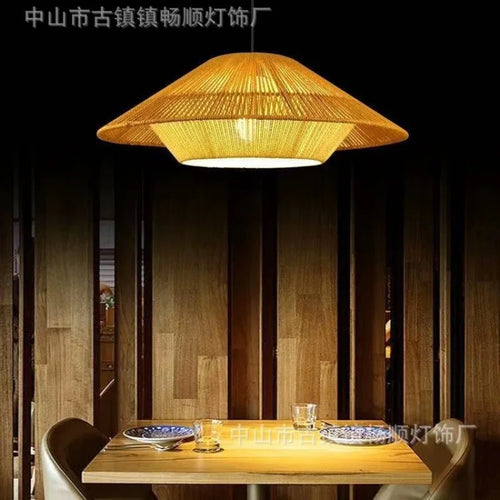 Rétro créatif corde de chanvre rotin chambres d'hôtes lampes Style silencieux rotin lampe de Table à manger Simple auberge salon lustre - vue 2 sur 9
