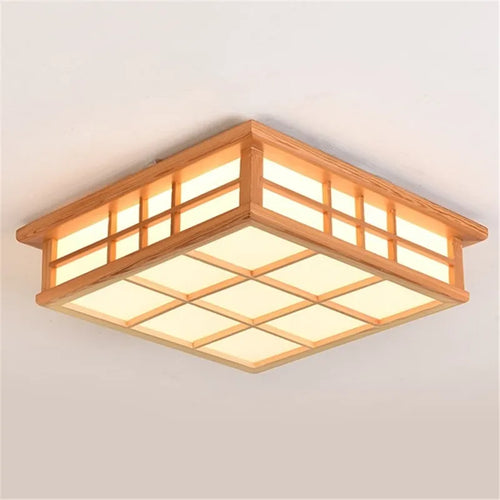 Plafonniers carrés en bois japonais salon moderne éclairage De plafond cuisine Restaurant luminaire LED lampara De Techo - vue 2 sur 7