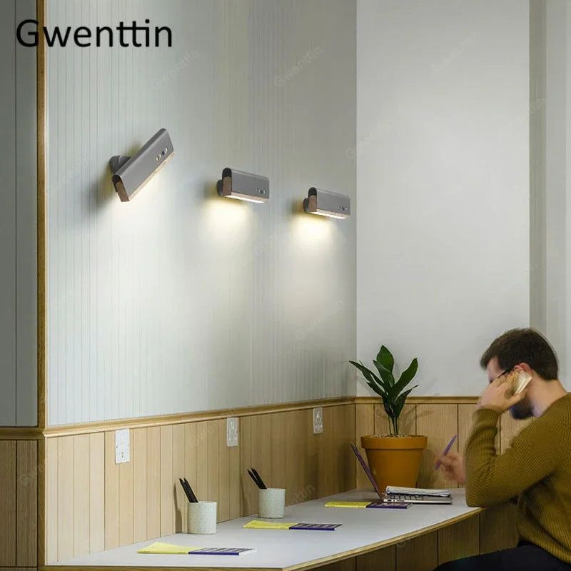 applique murale en bois avec bandes décoratives et led - vue 4 sur 9
