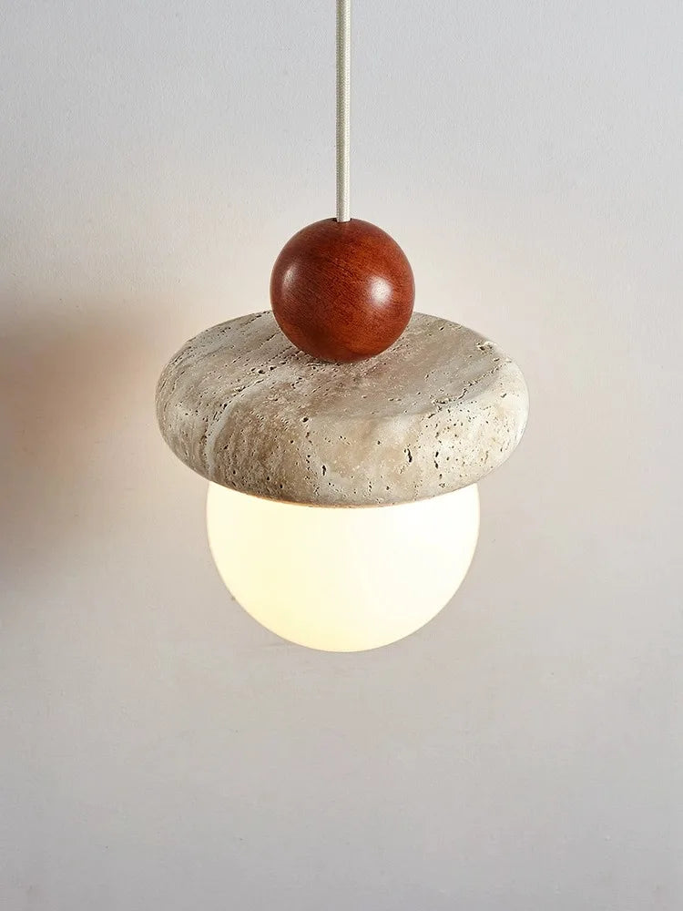 Suspension Led Style crème chambre chevet médiévale Memphis chambre d'enfant fil suspendu petite pierre claire bois - vue 3 sur 6