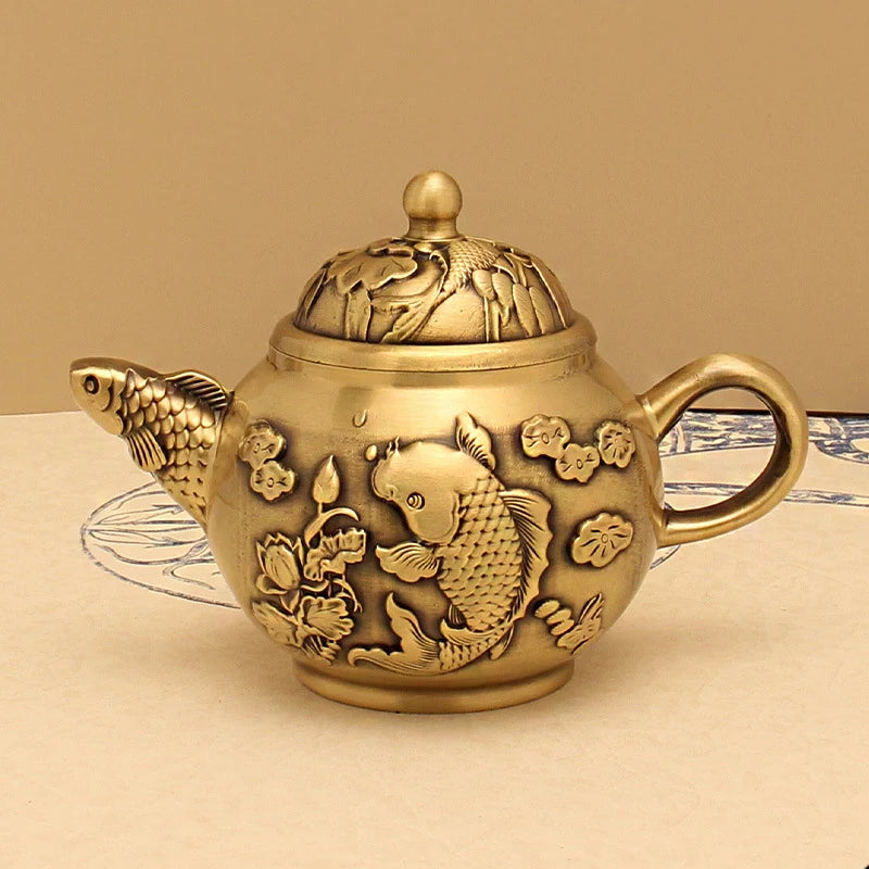 Théière chinoise kung fu lotus carpe relief sculpté - vue 7 sur 7