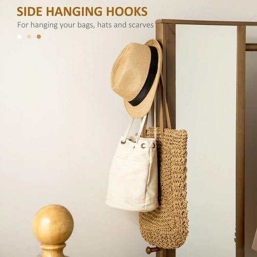 HOMCOM 2 in 1 bamboo stand rack with 2 shelves 5 hooks 39.5x39.5x171 cm - vue 6 sur 7