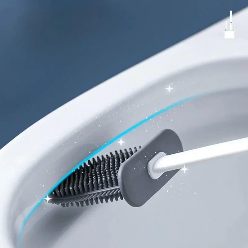 ensemble brosse de toilette silicone avec support mural pour salle de bain - vue 3 sur 8