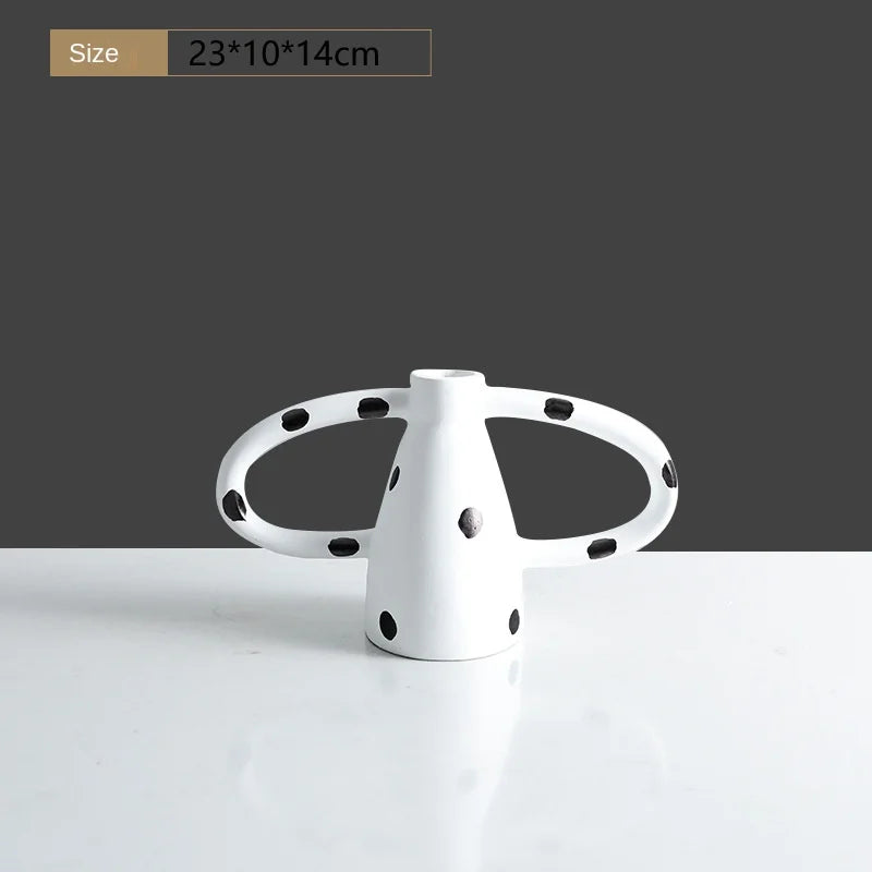Black And White Polka Dot Double Ear Vase Decoration, Cave Style Homestay Sample Board Room Minimalist Flower Set