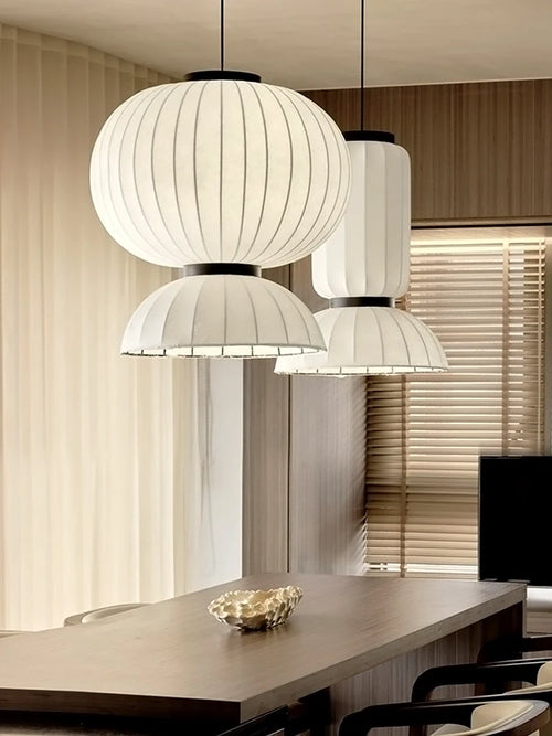 Minimalist silk LED chandelier nordic wabi sabi style - vue 3 sur 11