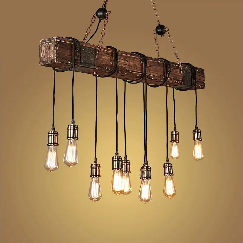 Lustre LED rétro industriels antiques LOFT Bar Vintage Art bois E27 - vue 4 sur 24