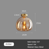 Plafonnier design en verre de couloir passage luxe fumé ambre gris