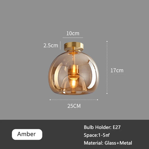 Plafonnier design en verre de couloir passage luxe fumé ambre gris