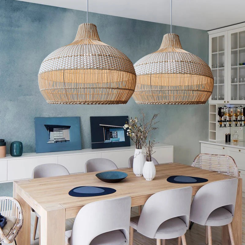 suspension vintage en rotin tissé pour décoration rétro