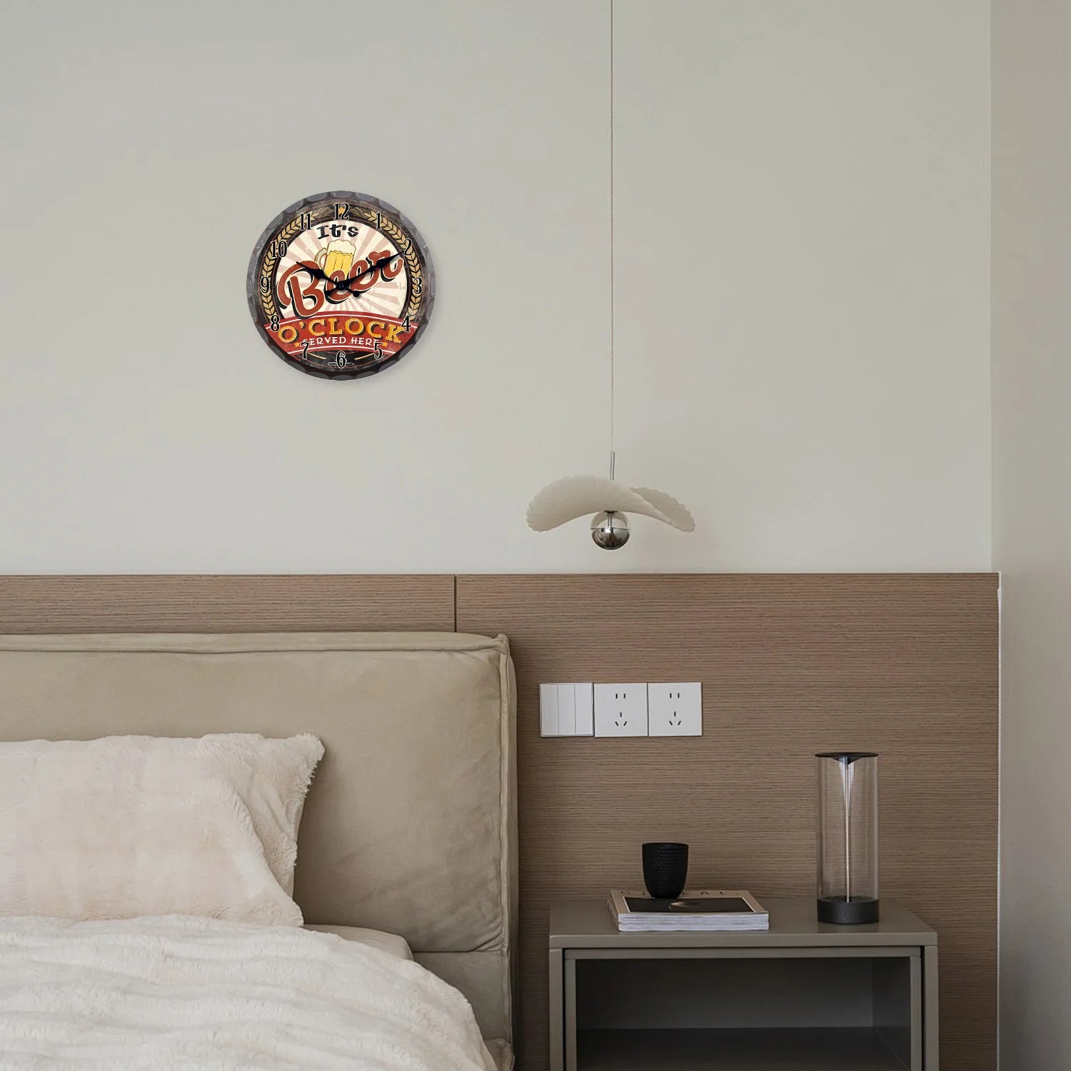 horloge murale en bois rétro motif bouchon de bouteille décorative - vue 8 sur 7