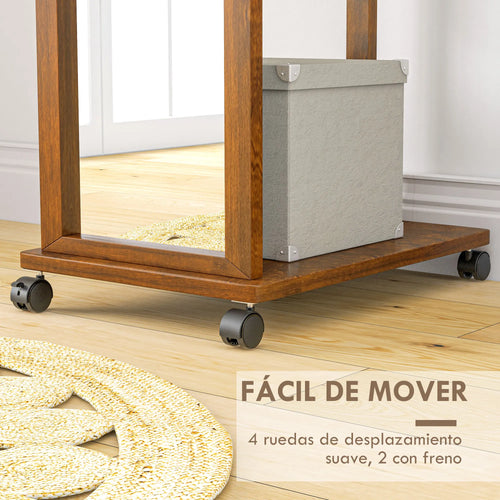 HOMCOM full body mirror with wheels bar shelf 35,5x49,5x167,8 cm Walnut - vue 6 sur 7