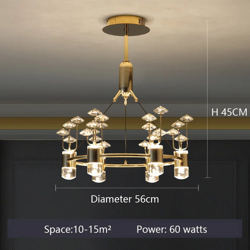 lustre long en cristal style européen avec branche simple en aluminium - vue 12 sur 12