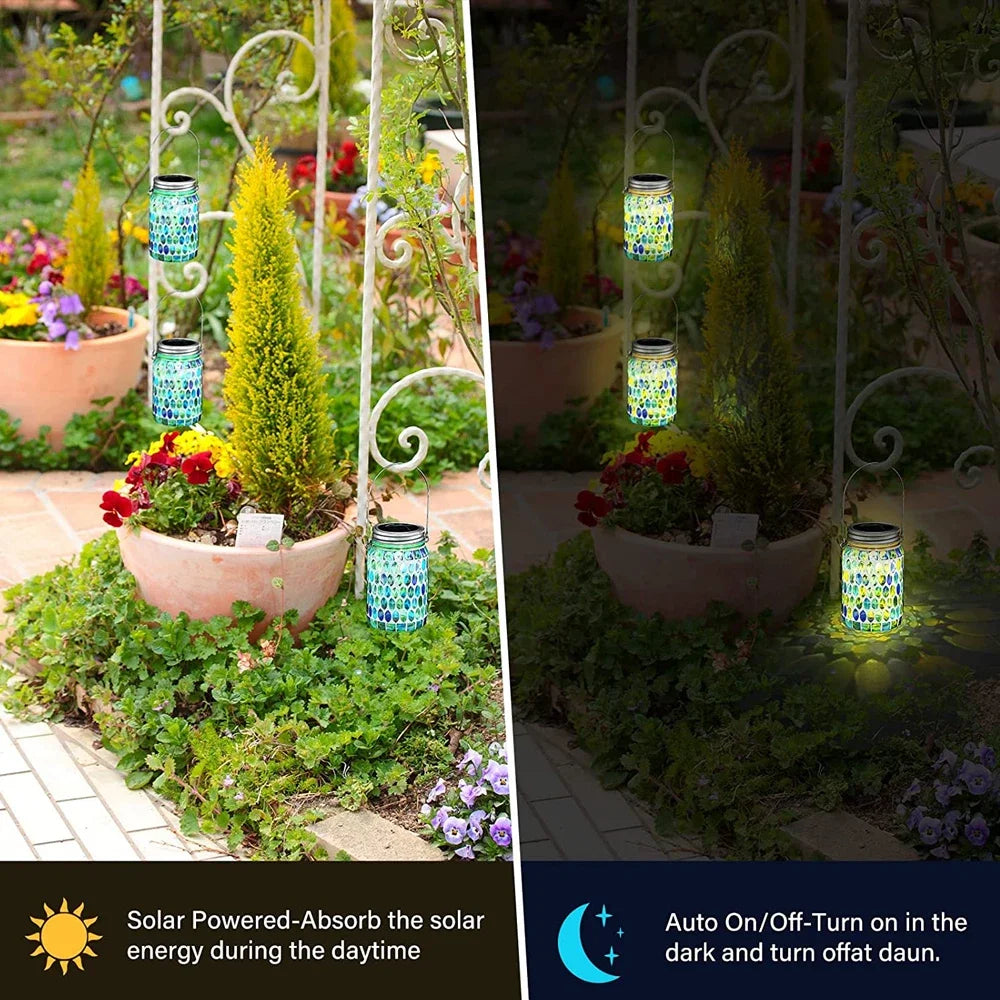 lanterne solaire décorative pour jardin en mosaïque - vue 7 sur 12