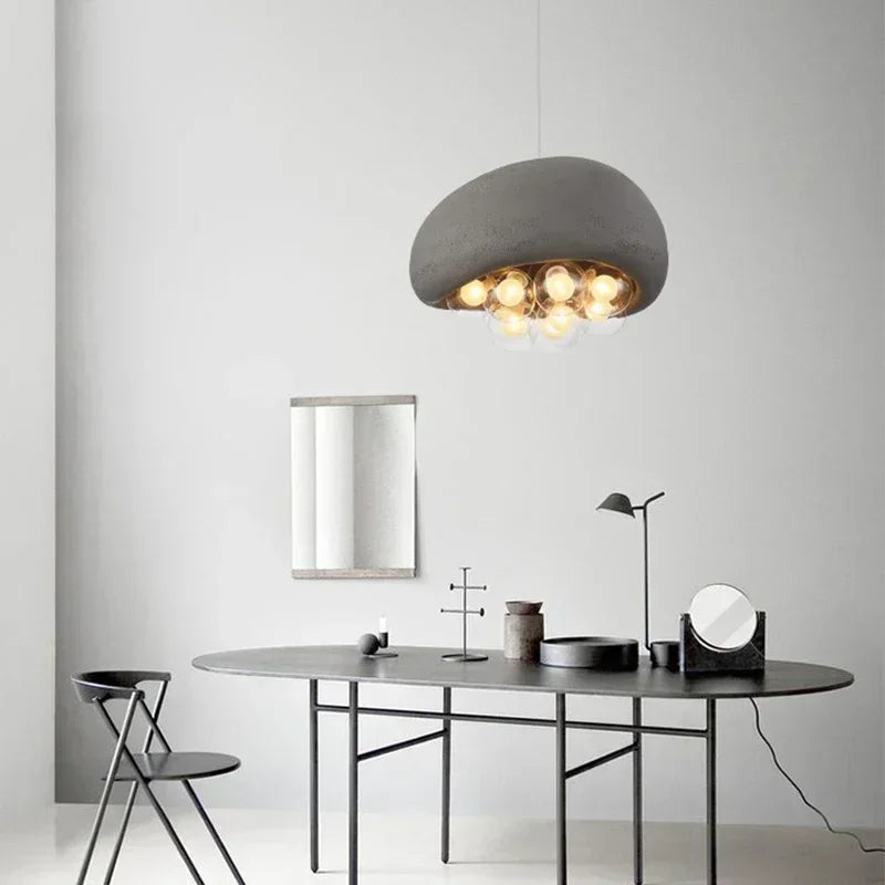 Minimalist wabi sabi style pendant chandelier with LED lighting - vue 6 sur 12