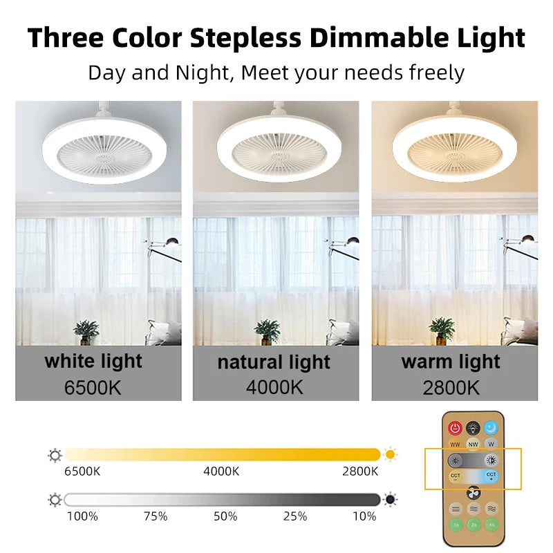 Fan Luster Silent Ceiling Fan Light with Remote Lamp E27 Control Bedroom Living, Home Lighting Source, Ac85-265v  Ceiling Fan - vue 6 sur 8