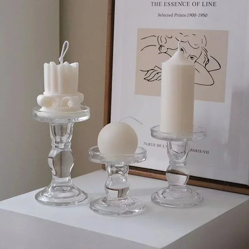 bougeoir en verre pour bougies pilier et coniques décoration intérieure - vue 4 sur 12