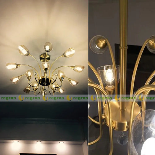 lustre en cristal moderne en cuivre pour éclairage intérieur - vue 7 sur 14