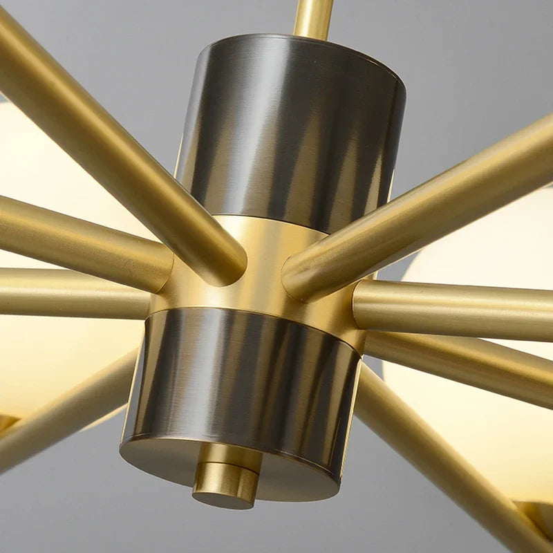 suspension nordique luxe en cuivre doré avec boules de verre blanches - vue 7 sur 12