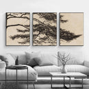 Vintage rustic pine branch triptych canvas wall art
