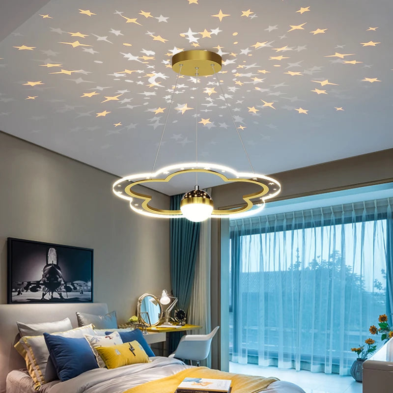 LED moderne créatif étoile suspension lumières enfants chambre lustre chambre salle d'étude maison dessin animé chambre d'enfants luminaires - vue 3 sur 21