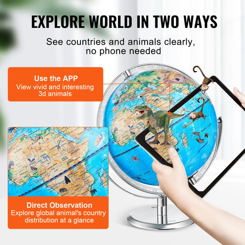 VEVOR Educational Globe 10in/254mm Interactive AR World Globe LED Night Lighting, AR APP Compatible with Android or iOS Devices - vue 5 sur 7