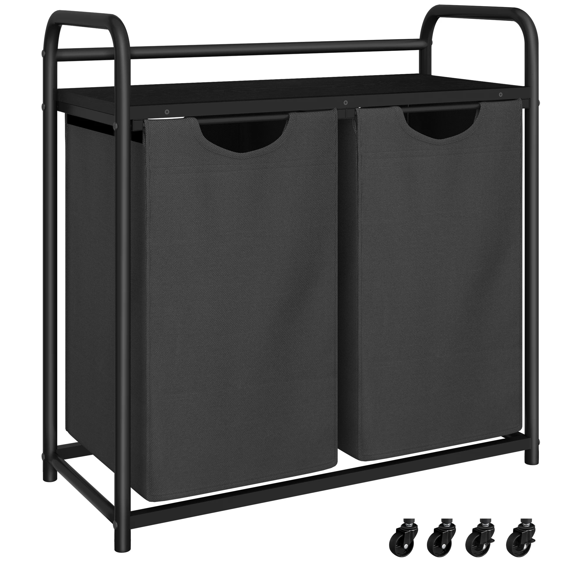 Laundry Basket, 2 Compartments, 2 x 46L, Laundry Hamper with 1 Shelf, Laundry Sorter, Laundry Bag, Extendable and Removable, Per - vue 8 sur 9