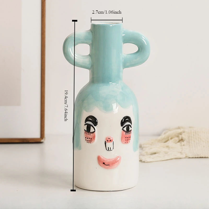 vase céramique rayé visage souriant ambiance mignonne décoratif - vue 12 sur 12