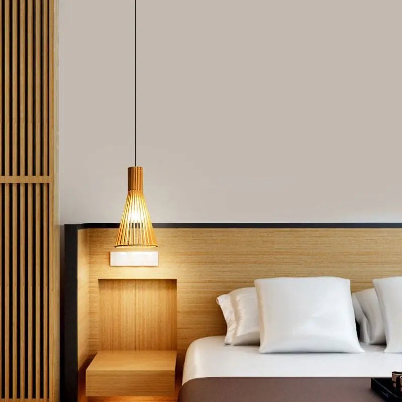 lustre wabi-sabi en bois avec éclairage led suspendu