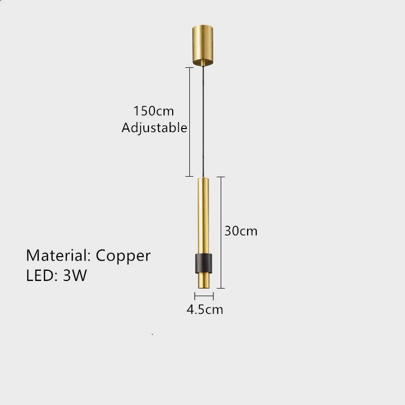 Minimalist luxury copper LED pendant light with adjustable brass cord - vue 8 sur 8