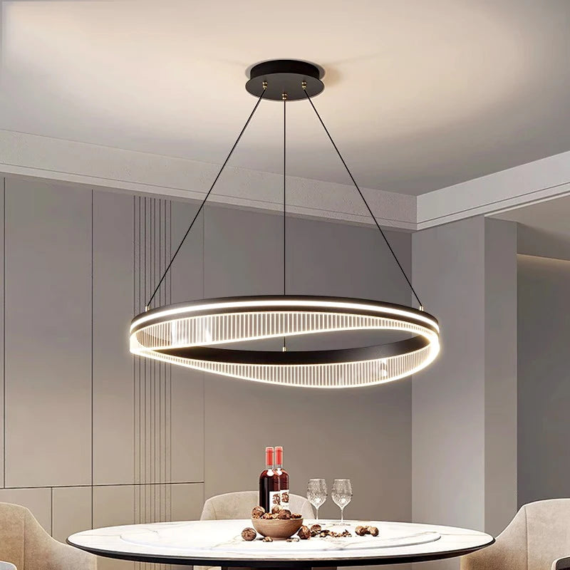 lustre led moderne rond noir intérieur pour éclairage salon - vue 4 sur 7