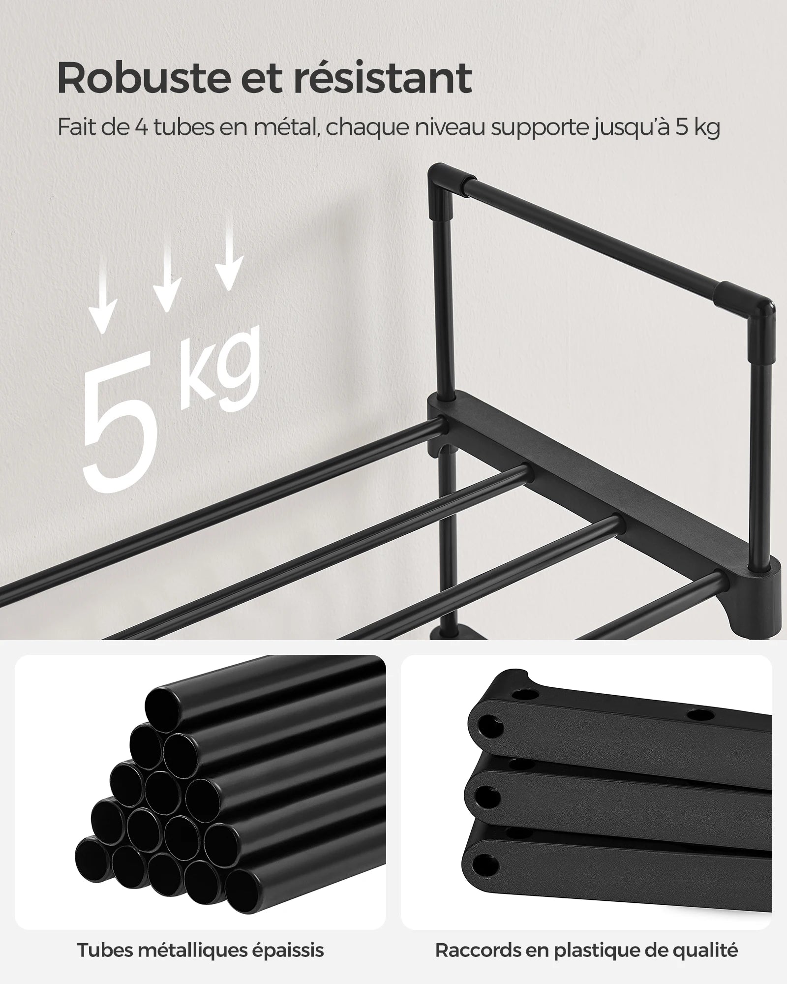 SONGMICS Shoe Rack, 10-Tier Metal Shoe Storage Organizer, Customizable Design, Metal Frame, Space-Saving Rack - vue 3 sur 7