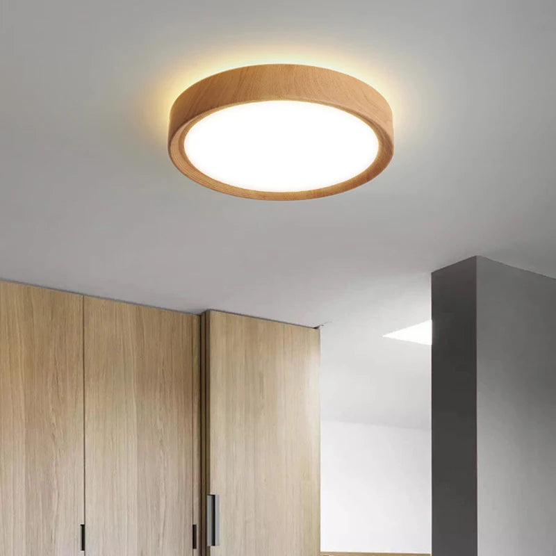 plafonnier led rond en bois éclairage d'intérieur luminaire décoratif - vue 5 sur 9