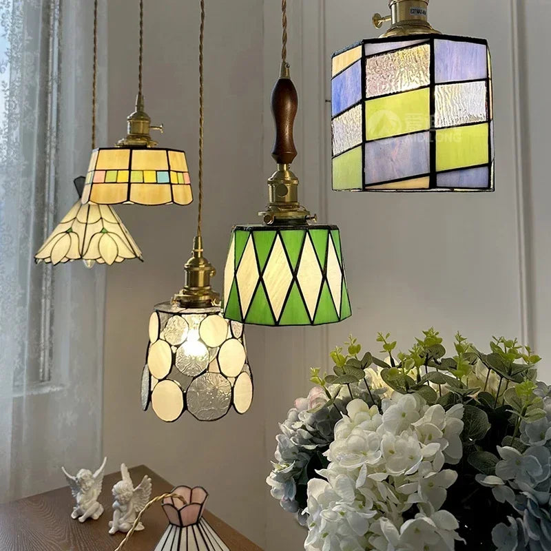 lustre en verre fait main style tiffany pour décoration intérieure - vue 2 sur 15