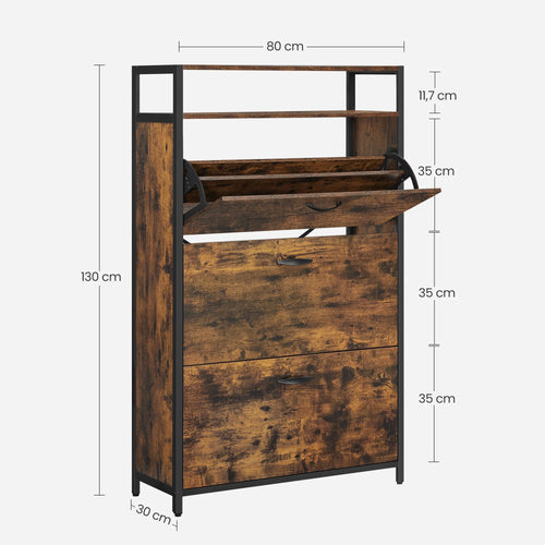 VASAGLE Shoe Cabinet, Slim Shoe Rack, 3-Leaf Shoe Storage Cabinet, Holds 15-24 Pairs, Dustproof, 30 x 80 x 130 cm, for Entryway - vue 7 sur 7