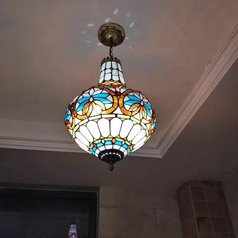 lustre vintage méditerranéen en vitrail pour intérieur élégant - vue 4 sur 14