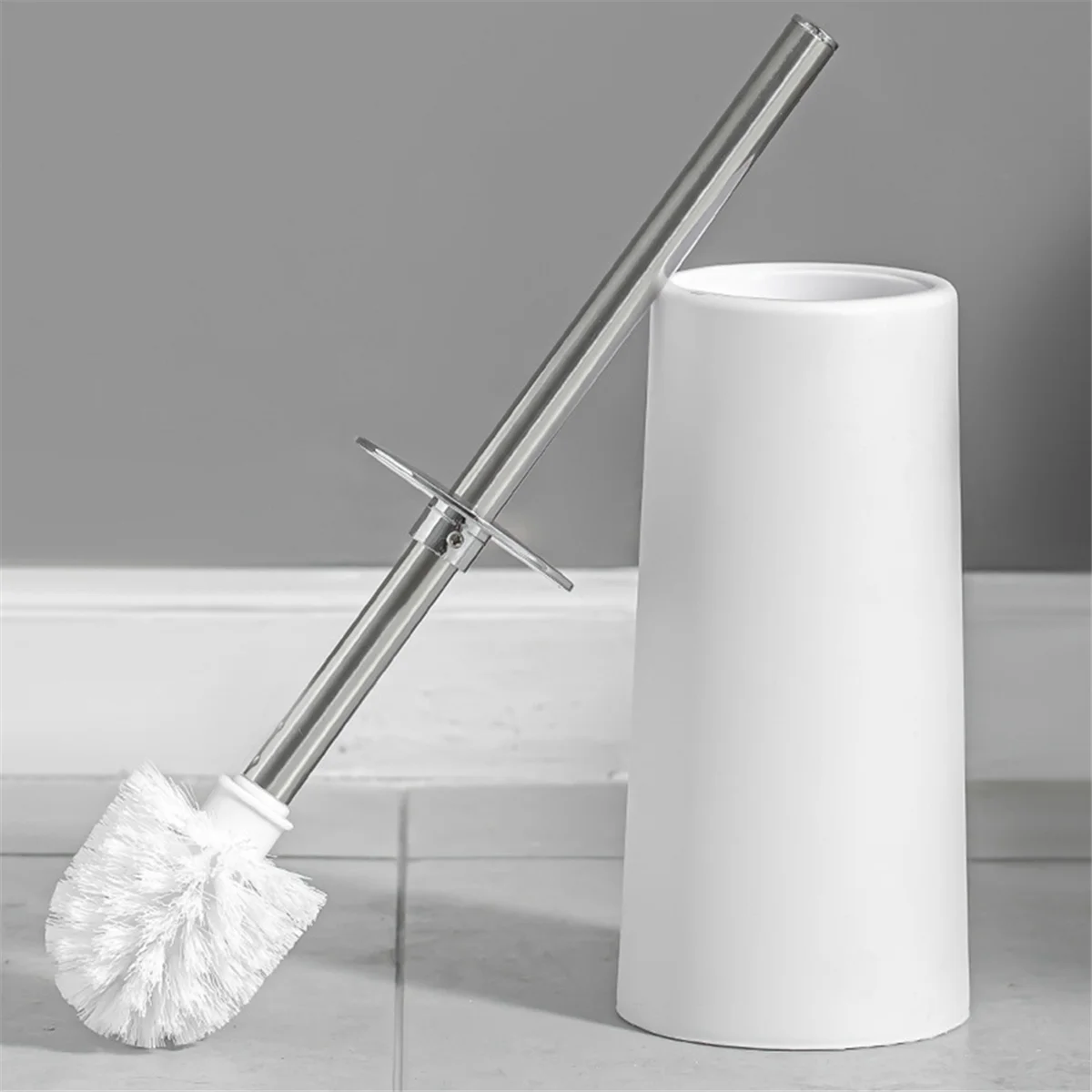Toilet Brush and Holder, 2 Pack Toilet Brush with 304 Stainless Steel Long Handle, Toilet Bowl Brush White - vue 3 sur 6