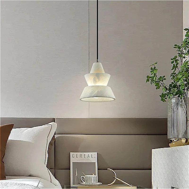 lustre en marbre naturel design moderne avec éclairage led créatif - vue 3 sur 6