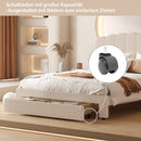 Bubble Bed, Double Bed, Teddy Velvet Fabric, with USB & LED, Drawer Bed,  with Storage Space, Beige, 140x200 cm