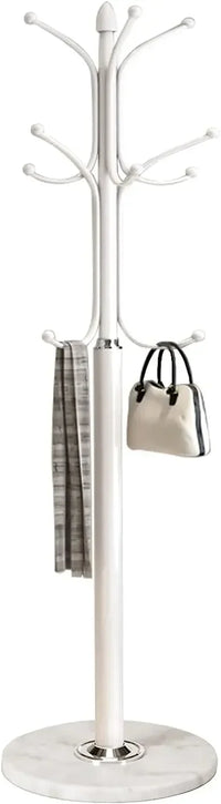Metal Coat Rack Stand with Natural Marble Base, Free Standing Hall Tree with 12 Hooks for Hanging Scarf, Bag, Jacket