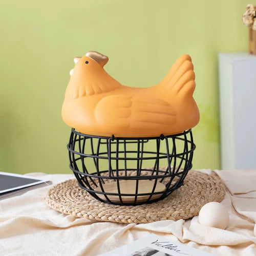 Ceramic Egg Storage Basket, Living Room, Fruit, Garlic, Hollow Metal Hen Shaped, Kitchen Organizer - vue 12 sur 14