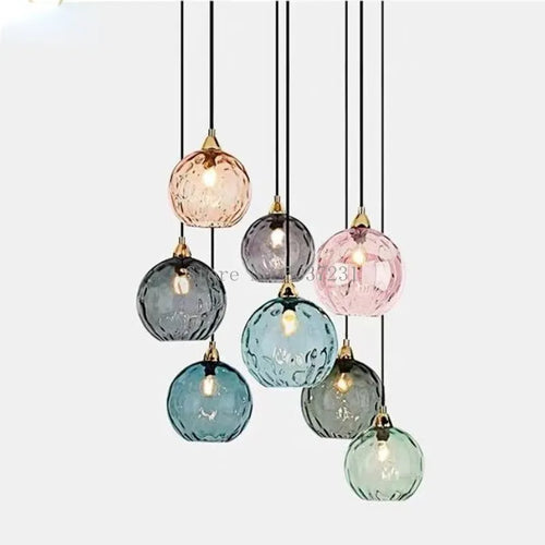 Lustre boule de verre coloré nordique lampes suspendues moderne Grain d'eau Restaurant cuisine luminaire suspendu chambre lampe de chevet - vue 2 sur 29