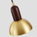 Minimalist Japanese style chandelier in black walnut with brass wall light
