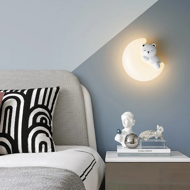 applique murale led étoile lune ours lapin minimaliste moderne - vue 6 sur 10
