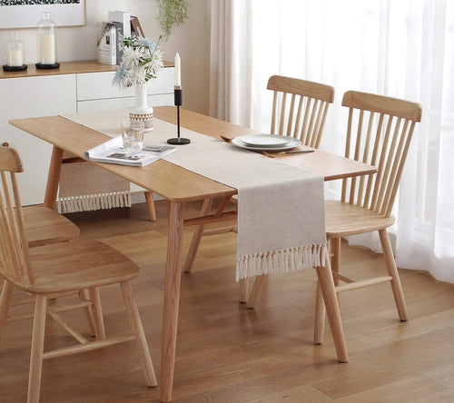 Chemin de table en lin brodé rustique beige - vue 6 sur 7