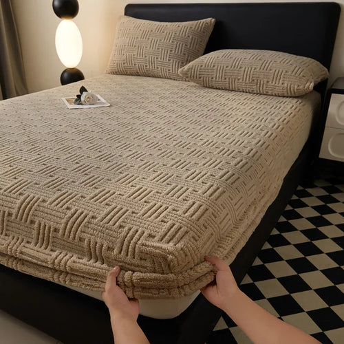 Plush Mattress Cover For Bed,stretch Soft Material Fitted Sheet, Keep Warm,dust Protector,machine Washable 90X200,180X200 - vue 16 sur 20