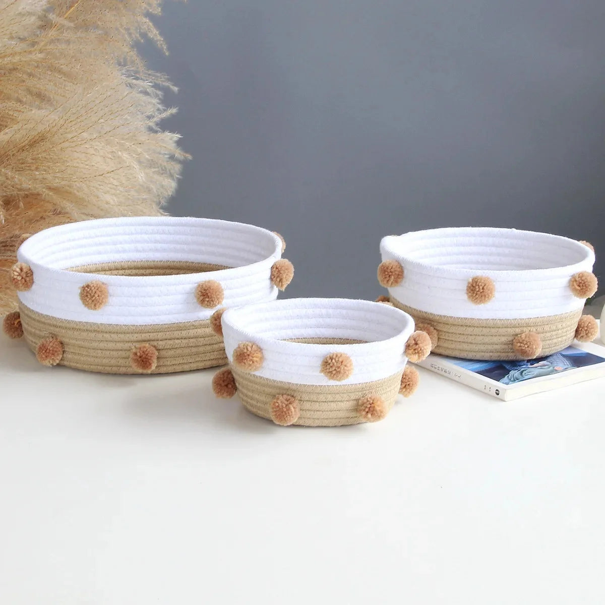 paniers de rangement en corde de coton pour organisation maison - vue 5 sur 7
