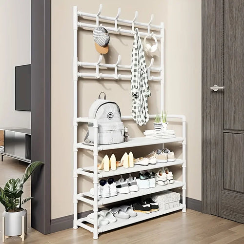1 Piece 4/5 Ply 23" Carbon Steel, Multipurpose Clothes and Shoe Rack, Black/White, Self Assembly Required - vue 8 sur 9